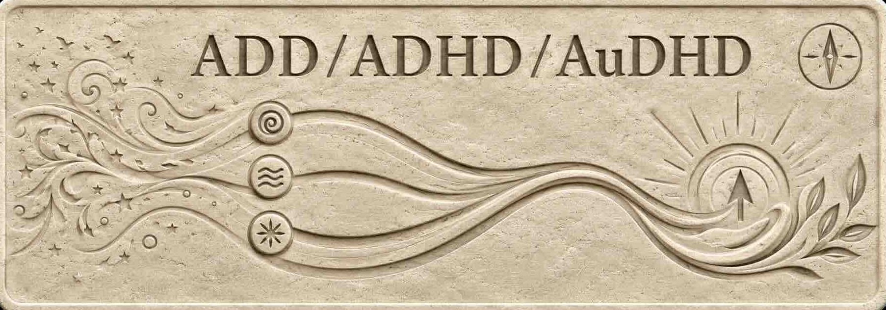 ADD and ADHD coaching for young adults, carved stone banner