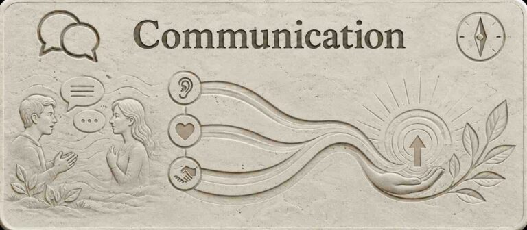 Communication mentoring for young adults, carved stone banner