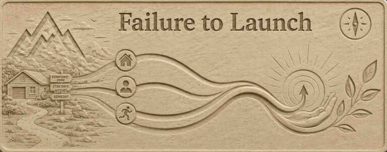 Failure to launch mentoring for young adults, carved stone banner