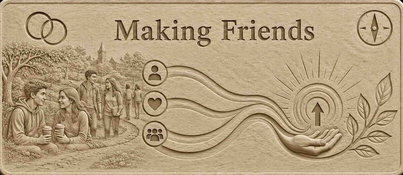 Making friends mentoring for young adults, carved stone banner