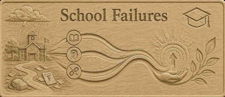 School failures mentoring for young adults, carved stone banner